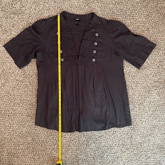 Size 12 H&M black military style top with silver buttons and short sleeves - Picture 5 of 14